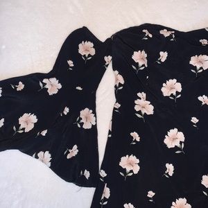 Black off shoulder sleeve dress with pink flowers